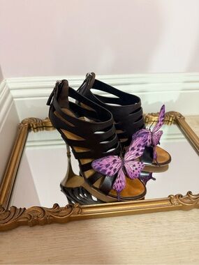 Custom Upcycled Giuseppe Zanotti Butterfly Leather Sandals IT 38 US 8 Black Brow